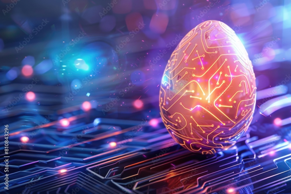 Leinwandbilder a computer circuit board with a glowing egg, suitable for technology concepts