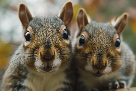Two squirrels standing together