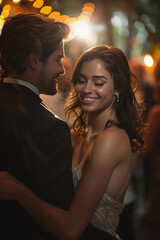 Elegant couple dancing at 1920s themed party