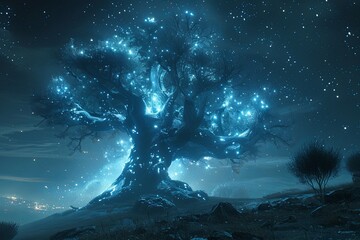 Majestic Mythic Tree Under the Stars � Photorealistic Render with High Resolutions and Stunning Visual Details