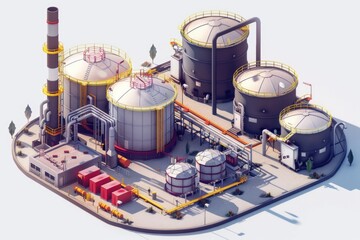 A factory with numerous tanks and pipes. Suitable for industrial concepts