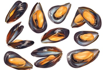 Fototapeta premium Close-up of mussels grouped together. Suitable for seafood restaurant promotions