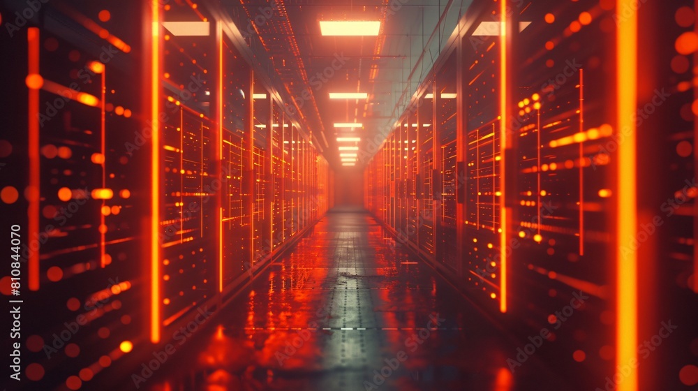 Poster a high-tech data center, with rows of glowing servers: data centers: the powerhouses of modern compu