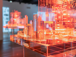 A city model made of clear plastic is on display