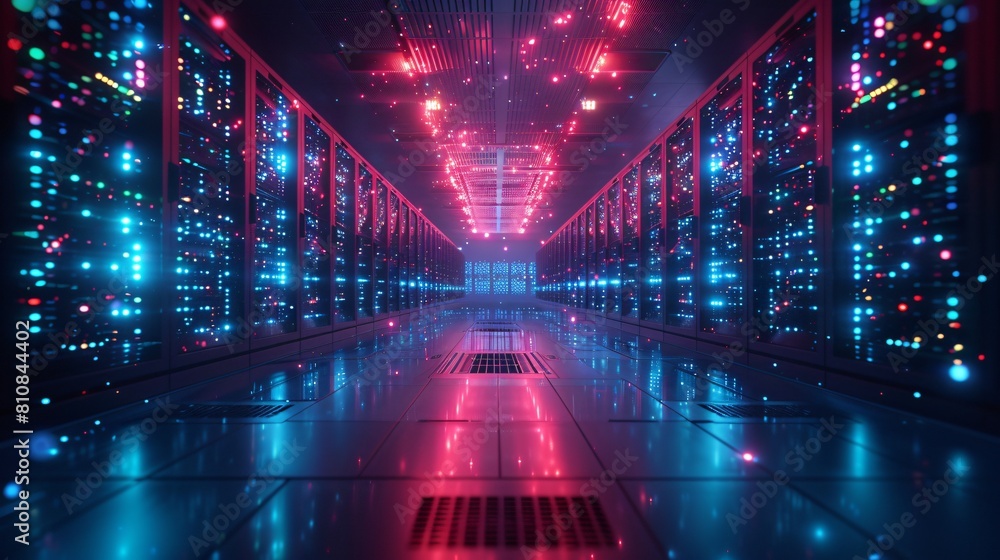 Poster a high-tech data center, with rows of glowing servers: secure data environments: the essence of high