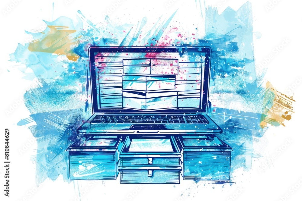 Aufkleber a modern laptop computer on a desk. ideal for technology and workspace concepts
