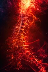 Close up of a human spine with fiery background. Perfect for medical or abstract concepts