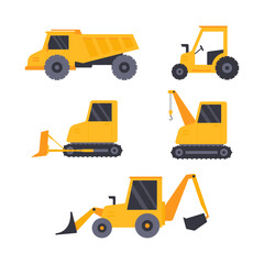 Flat construction trucks collection illustration