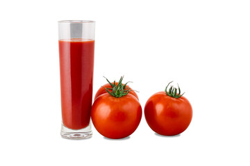 Tomato juice and tomato on a white background