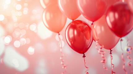 Pink balloons floating in the sky with a blue background