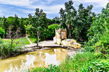 Carob mill next to the banks of the Guadaira, within the Oromana park in Alcala deGuadaira, Seville
