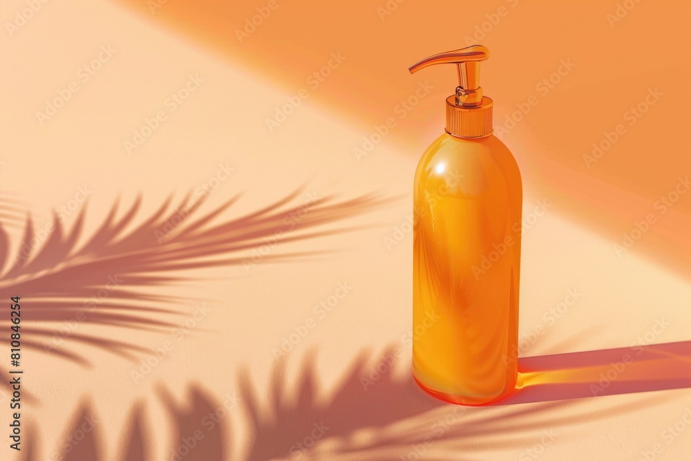 Poster a bottle of liquid sitting on a table. suitable for various projects