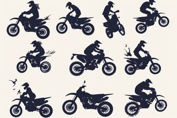 Silhouettes of people riding dirt bikes, perfect for sports and adventure designs