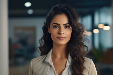 Naklejka premium Attractive young woman with dark hair Fictional Character Created By Generative AI. 
