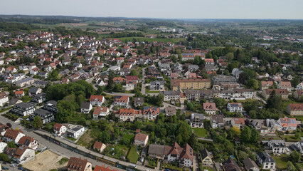 Fly over a Bavarian old city center called Pfaffenhofen