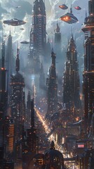 Fototapeta premium City skyline at night with an industrial area illuminated by lights from factories and refineries