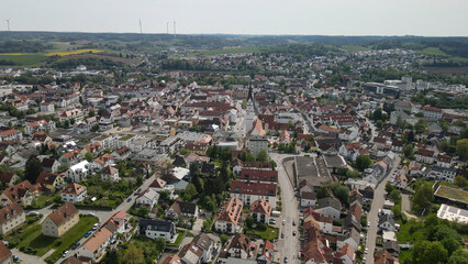 Fly over a Bavarian old city center called Pfaffenhofen