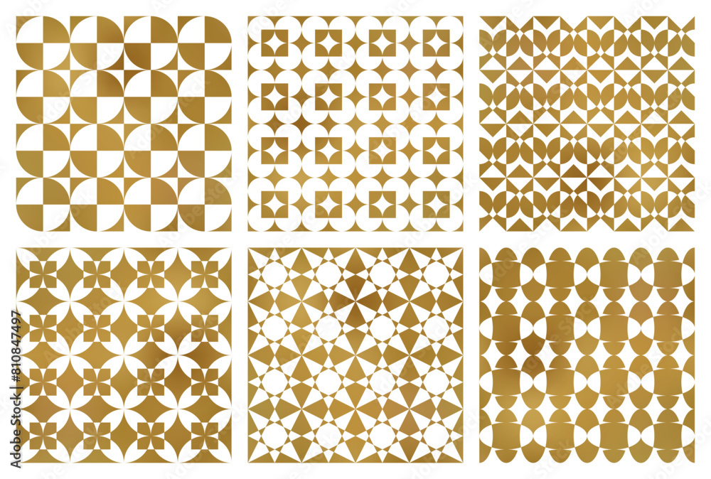 Poster vector seamless patterns set of different golden fashionable geometric ornaments. modern patterned t