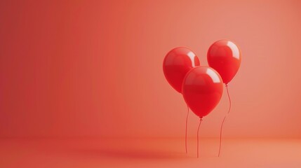 Three red balloons are standing on a red background