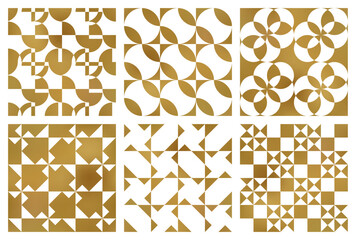 Vector seamless patterns set of different golden luxurious ornaments. Modern patterned tiles design. Samples of repeatable print on textile.
