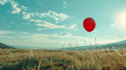 Three red balloons are standing on a red background