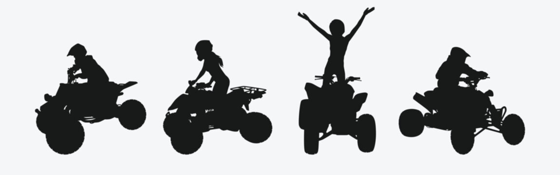 set of silhouettes of quad bike, atv. isolated on white background. graphic vector illustration.
