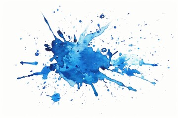 A striking blue ink splatter on a clean white background. Perfect for graphic design projects or artistic backgrounds
