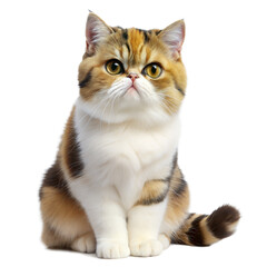 Regal Persian cat with calico coat sits attentively