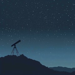 Naklejka premium Silhouette of telescope on the hill and starry sky background