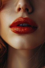 Fototapeta premium Close-up of woman's lips with vibrant red lipstick, perfect for beauty and makeup concepts