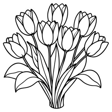 recommend clip art: Tulip Flower outline illustration coloring book page design, Tulip Flower black and white line art drawing coloring book pages for children and adults
                    