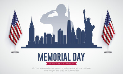 Happy Memorial Day Banner Design. Minimal and Modern Memorial Day USA Celebration with Text vector Illustration