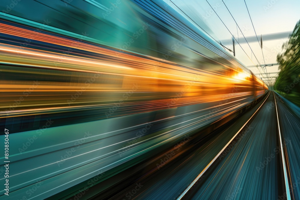 Aufkleber blurry image of a train moving down the tracks. suitable for transportation concepts
