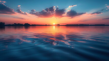 Picture a tranquil lake at dusk, reflecting the fading colors of the sunset.