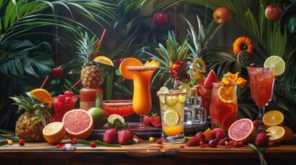 Assorted drinks on a table, suitable for beverage concepts