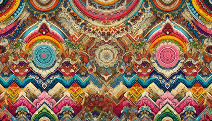 Fototapeta premium Colorful and Complex Texture Inspired by Bohemian-Style Fabric 