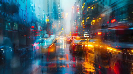 dynamic light patterns on city streets create a mesmerizing ambiance, with a tall building and a blurry car in the foreground