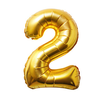 A shiny gold balloon in the shape of the number two