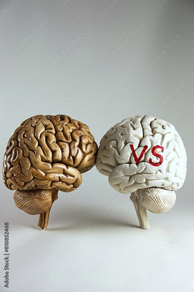 Poster two brain models with xs letters, suitable for medical concepts