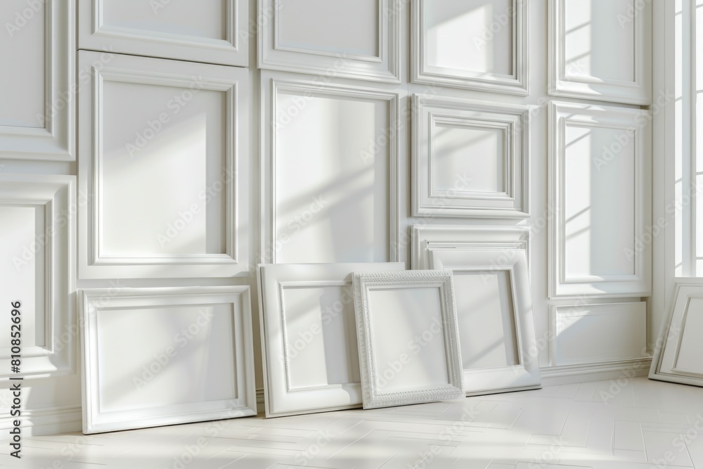 Poster a room filled with various frames on the wall. ideal for interior design projects