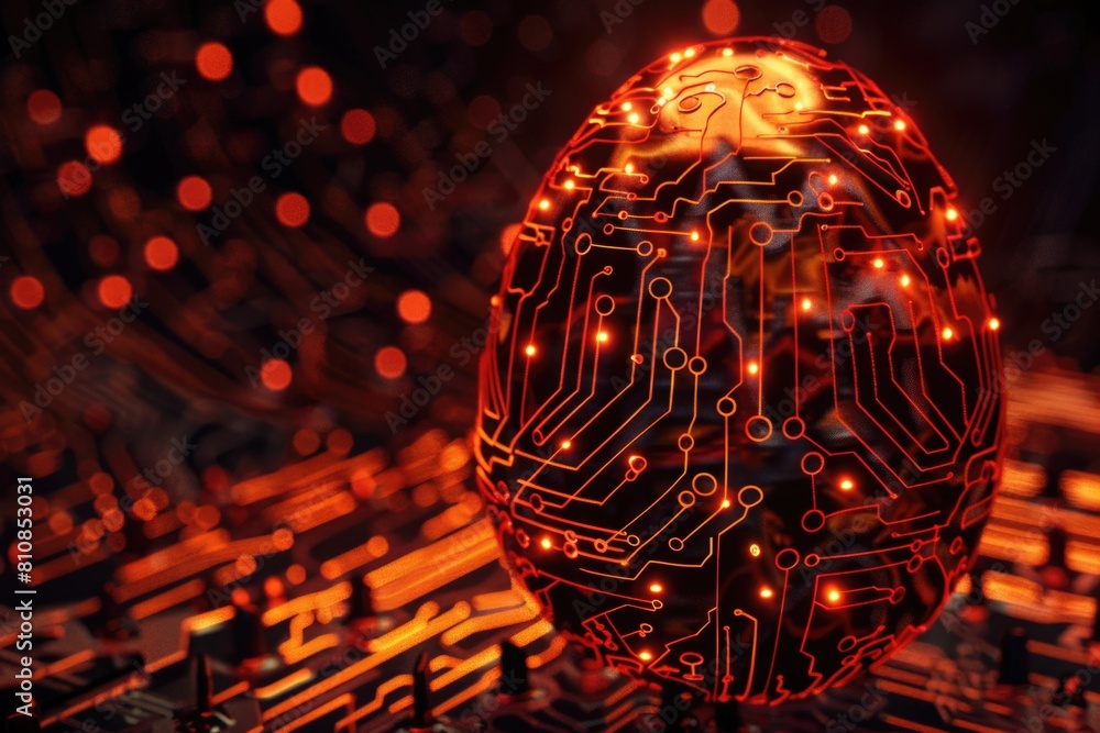 Poster Computer circuit board with a glowing light inside. Suitable for technology concepts