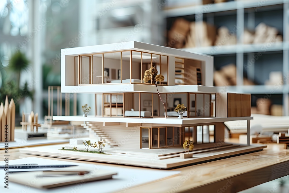 Poster a model building on a table