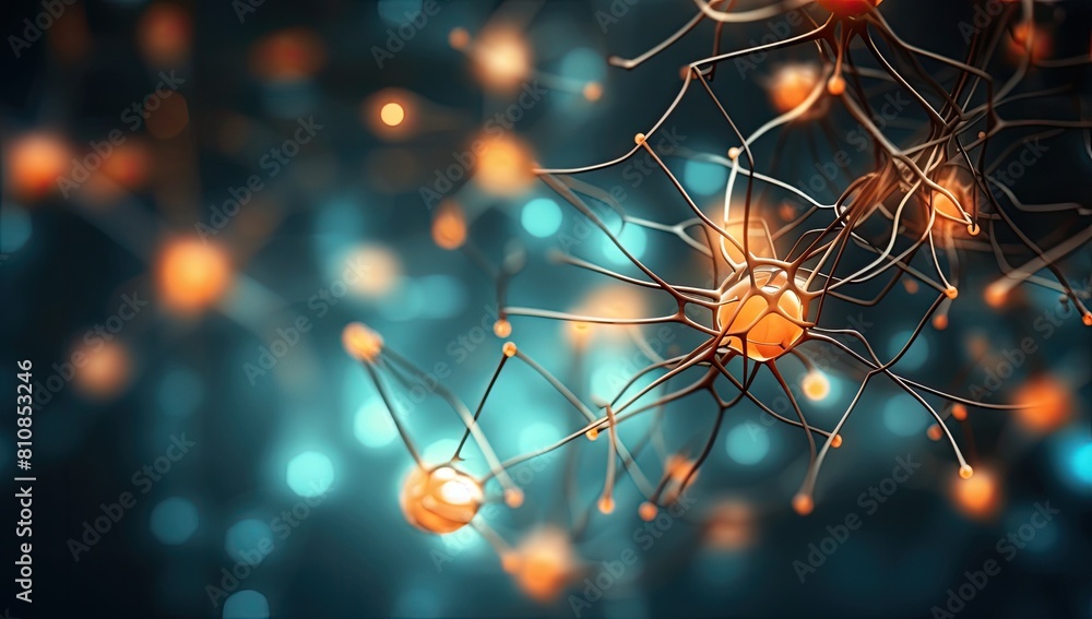 Poster a close up of a bunch of neurons with a yellow blob in the middle