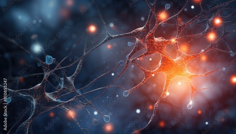 Poster a close up of a bunch of neurons with a yellow blob in the middle