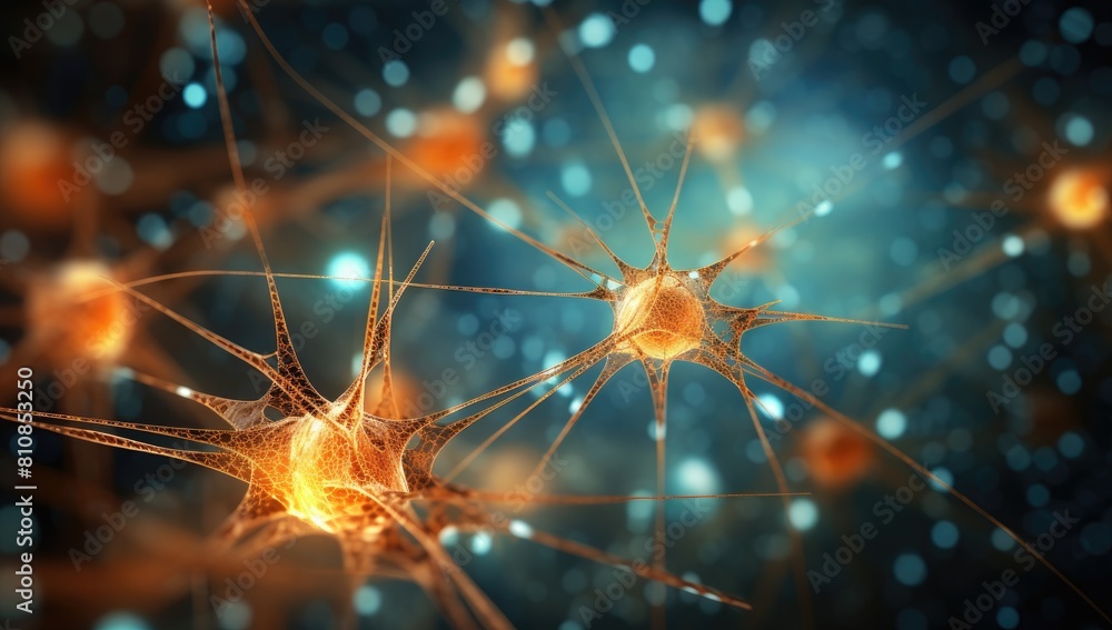 Poster a close up of a bunch of neurons with a yellow blob in the middle