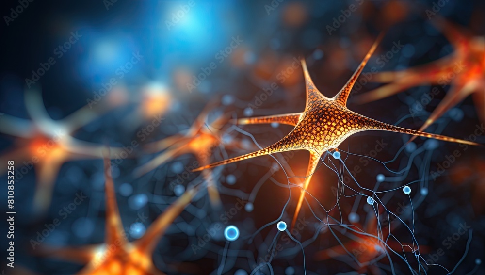 Poster a close up of a bunch of neurons with a yellow blob in the middle