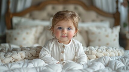 Fototapeta premium baby in white pajamas with long sleeves