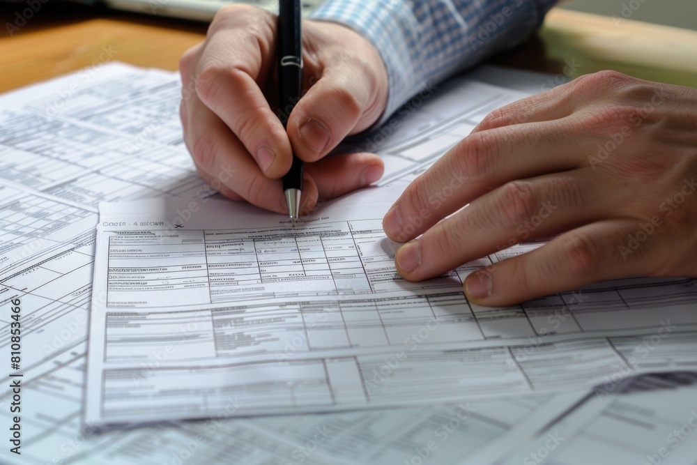 Poster a person using a pen to write on a piece of paper. suitable for educational or office concepts
