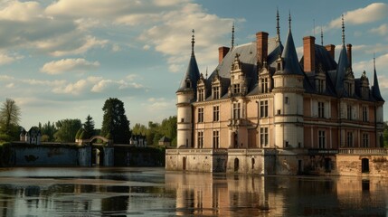 A large castle sitting on top of a lake. Ideal for travel websites