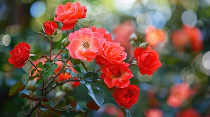 There s a cluster of vibrant red roses blooming in the garden